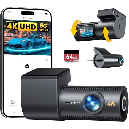 Cievie D100 4K front and rear dash cam with 64GB memory card
