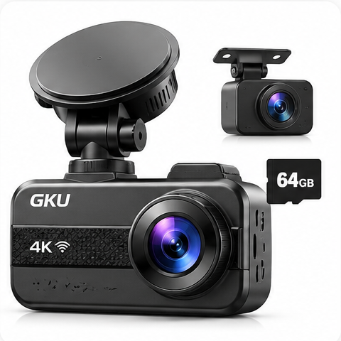 GKU D600 front and rear dash cam with 64GB SD card