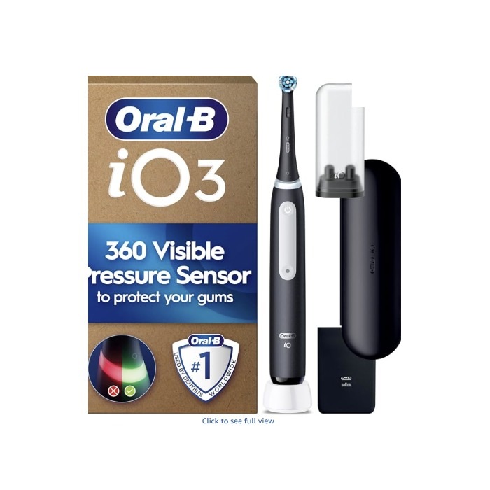 Oral-B iO3 Matt Black Ultimate Clean electric toothbrush with travel case and packaging