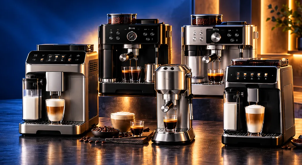 Five coffee machines together in the premium coffee machines chart artwork