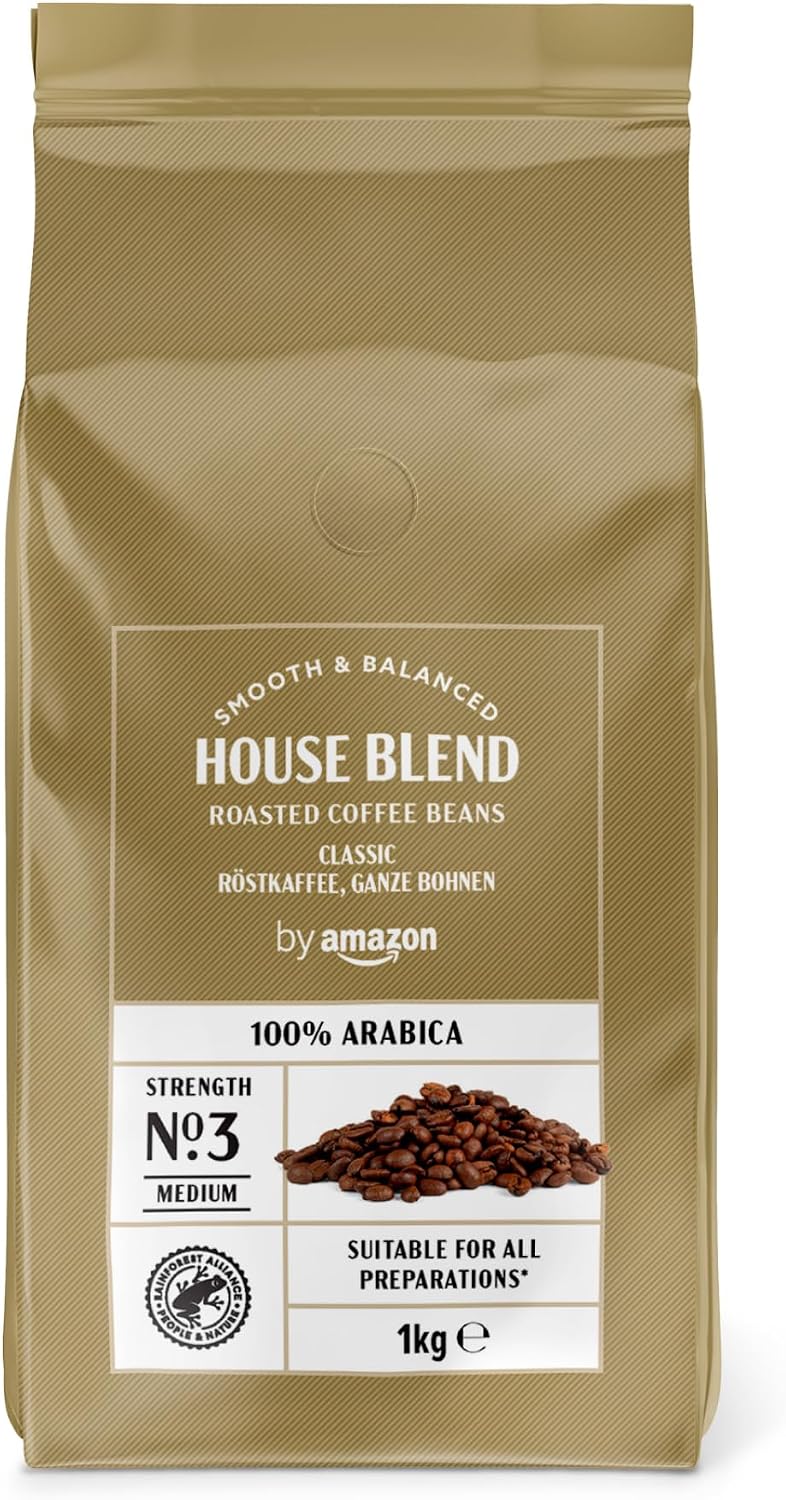 by Amazon House Blend Coffee Beans, Medium Roast, 1kg, Rainforest Alliance Certified