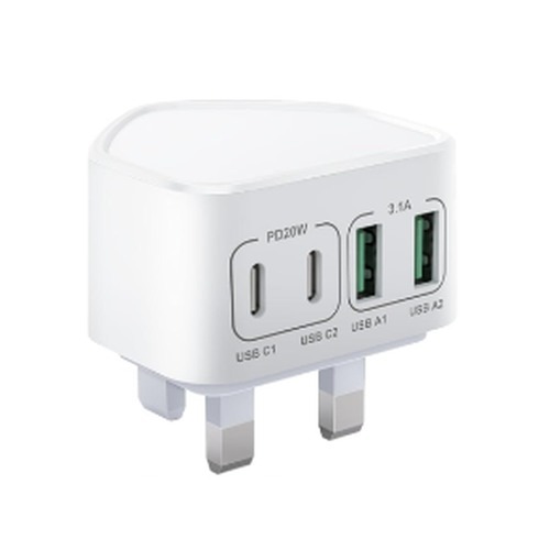 Saqykan 40W 4-Port USB-C/USB Charger Plug, White